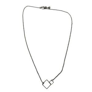Vintage Silver Tone Geometric Double Square Pendant Necklace Minimalist